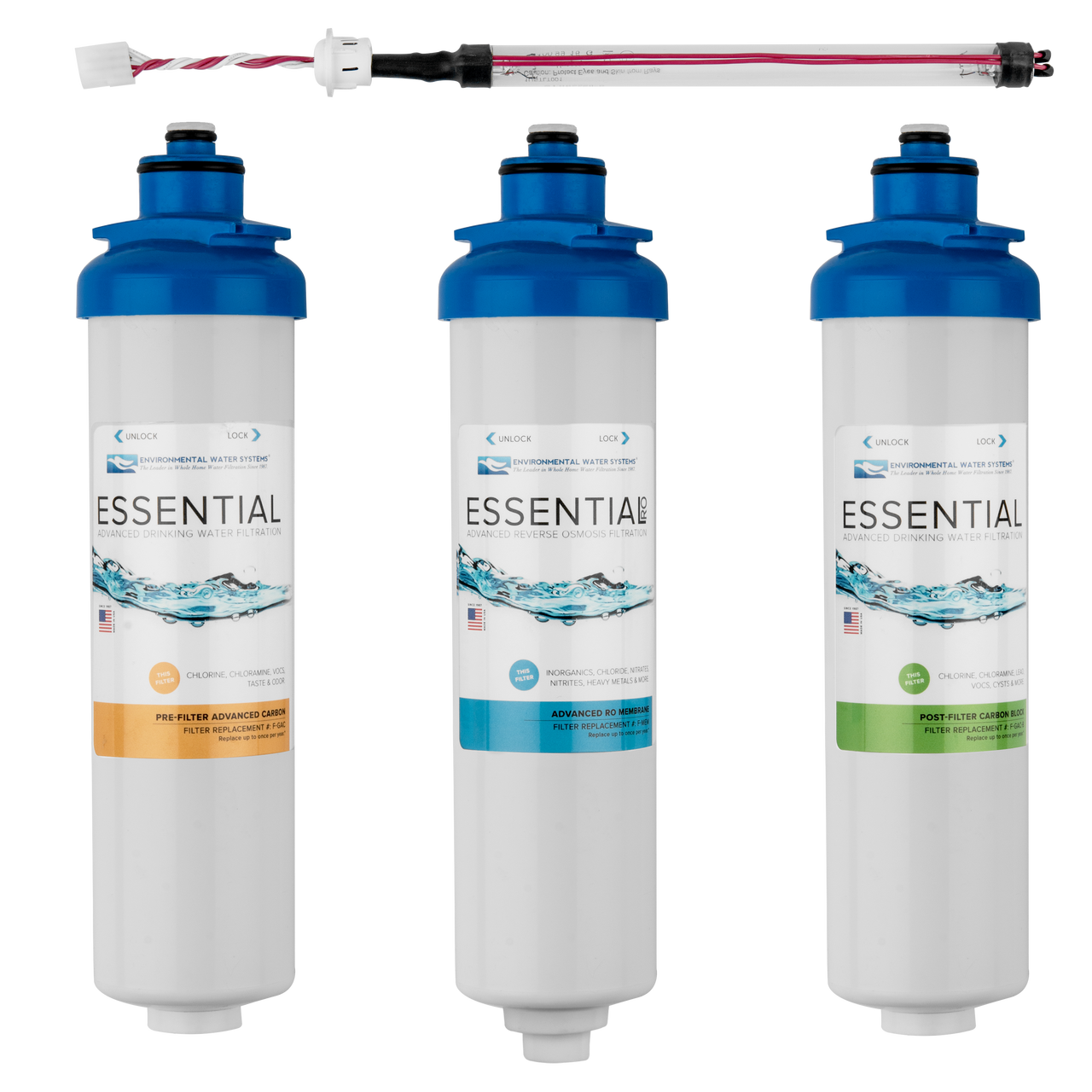 Complete Filter Set for ESSENTIAL Reverse Osmosis System with UV (Filter Set #: F.SET.RO3-UV)