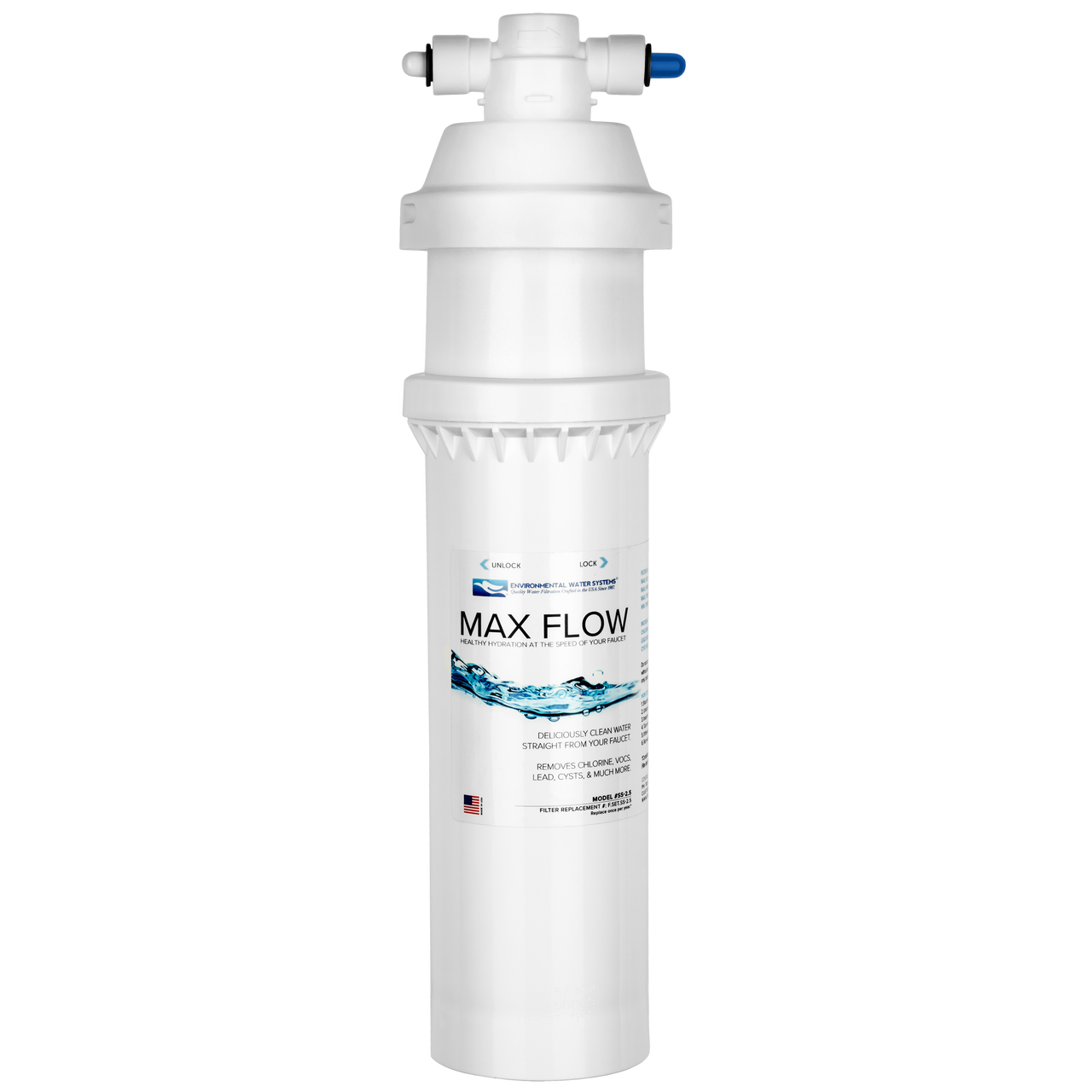 EWS Max Flow | No Drilling | 3-5 Minute Install | USA Made | Removes Chlorine, Chloramine, Lead, Cysts, Pesticides, & Much More